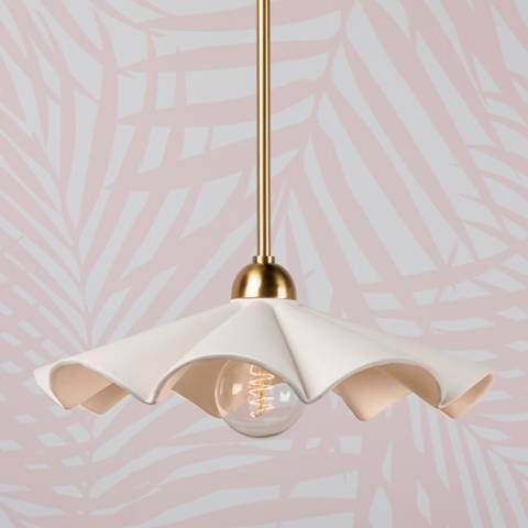 Maisie 16" Wide Aged Brass and White Ceramic Pendant Light - #012V4 | Lamps Plus | Lamps Plus