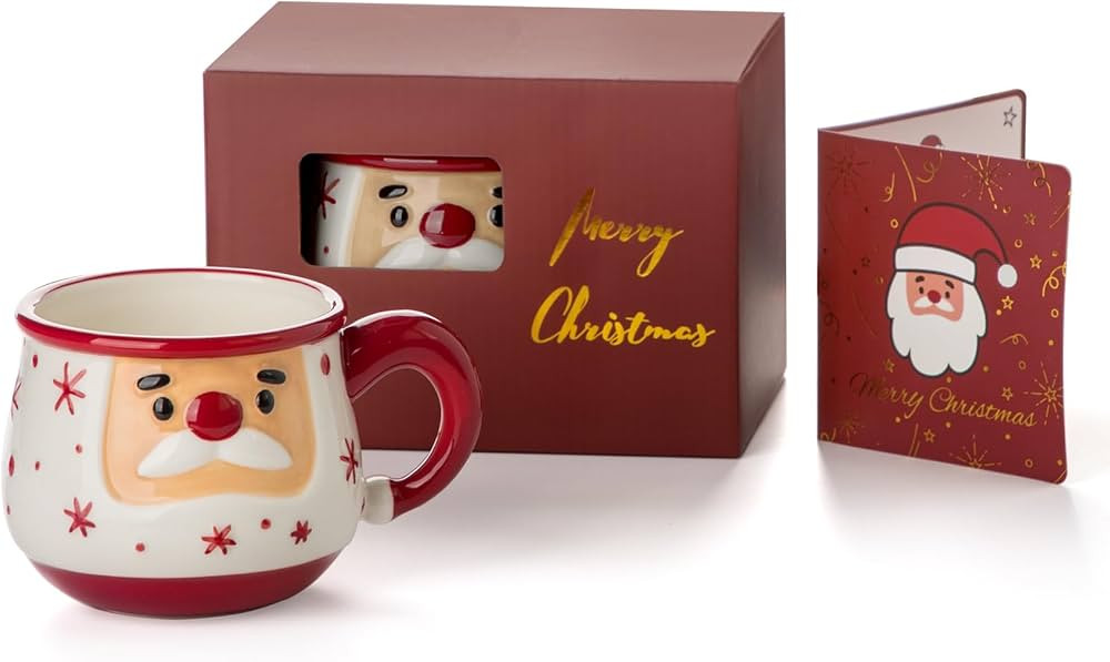 Nucookery Christmas Mug - Christmas Card & Gift Box Included - Adorable Santa Face Design - Funny... | Amazon (US)