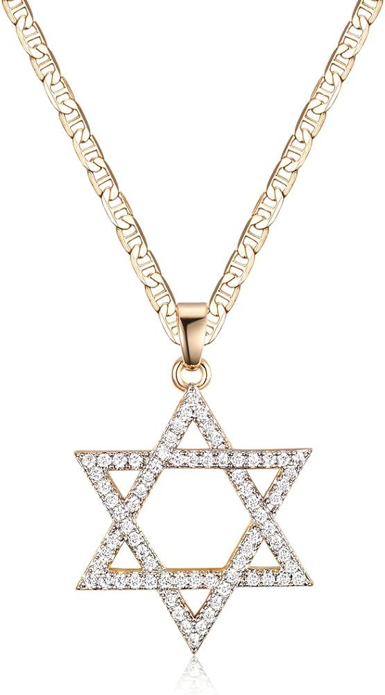 Barzel 18K Gold Plated Crystal Star of David Charm Necklace | Amazon (US)