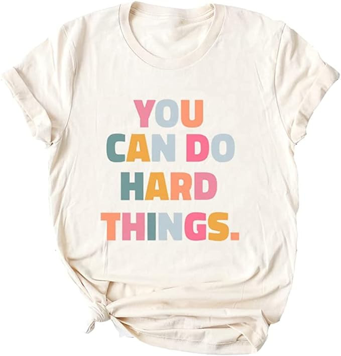 Ykomow You Can Do Hard Things Teacher T Shirt Womens Let it Be Live Happy Happiness Graphic Tees | Amazon (US)