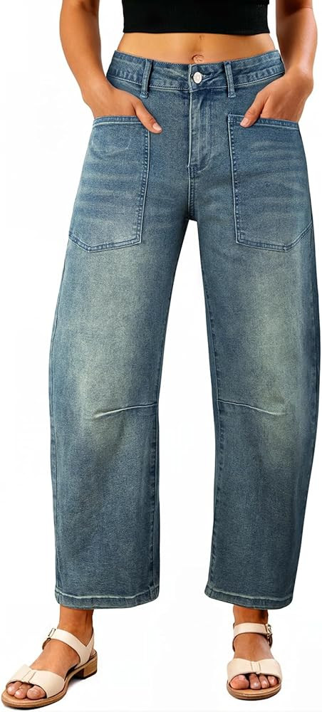 EVALESS Womens Baggy Barrel Jeans High Waisted Wide Leg Boyfriend Denim Ankle Pants | Amazon (US)