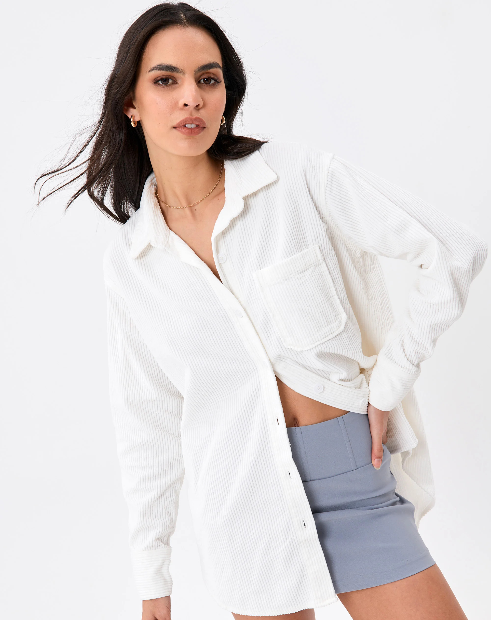 Recycled Cord Long Sleeve Shirt | Glassons (AU & NZ)