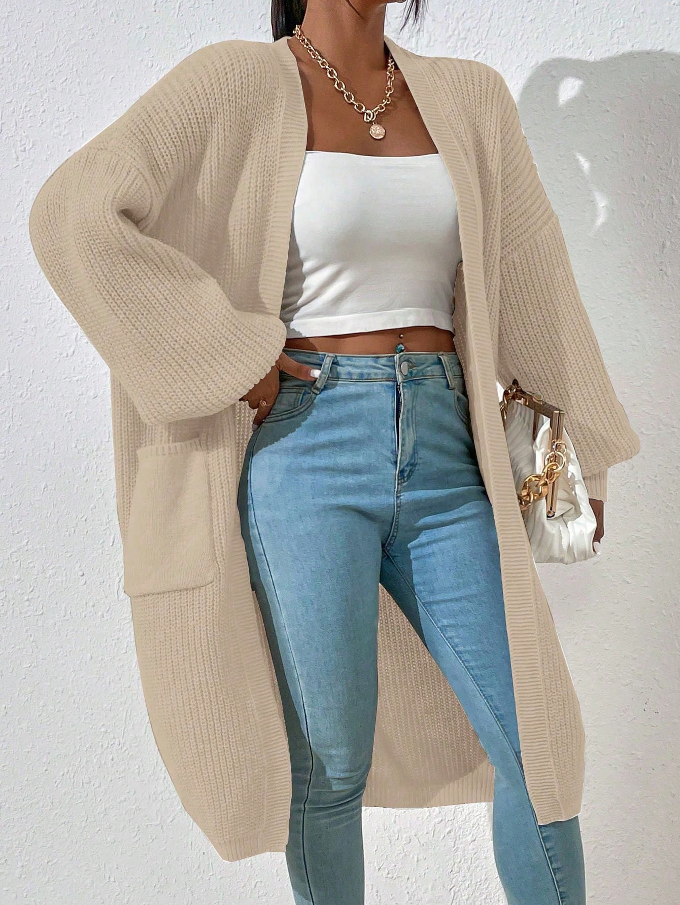 SHEIN Essnce Casual Solid Color Elegant Cardigan, Spring/Fall | SHEIN