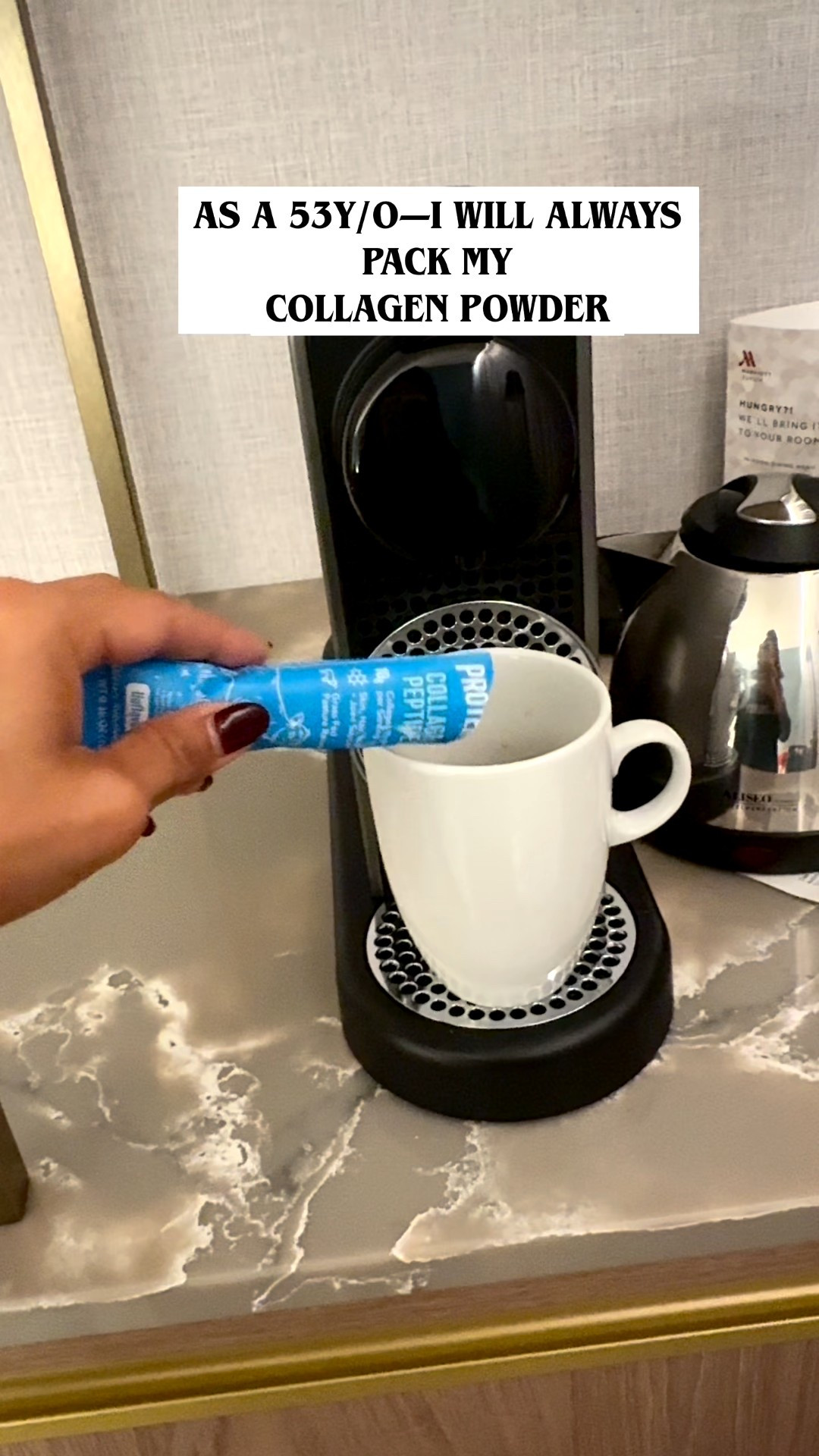 I will always pack these. 
Benefits of Collagen Powder( I add to my coffee- they are tasteless, odorless)

•Improves Skin Elasticity 
•Reduce Fine Lines
•Increase Skin Hydration(this is one of the most studied and proven benefits)
•Helps with Joint Discomfort
•Supports Hail & Nail Strength
•It’s a protein-so helps maintain lean muscle. 

#LTKOver40 #LTKdayinmylife #LTKselfcare