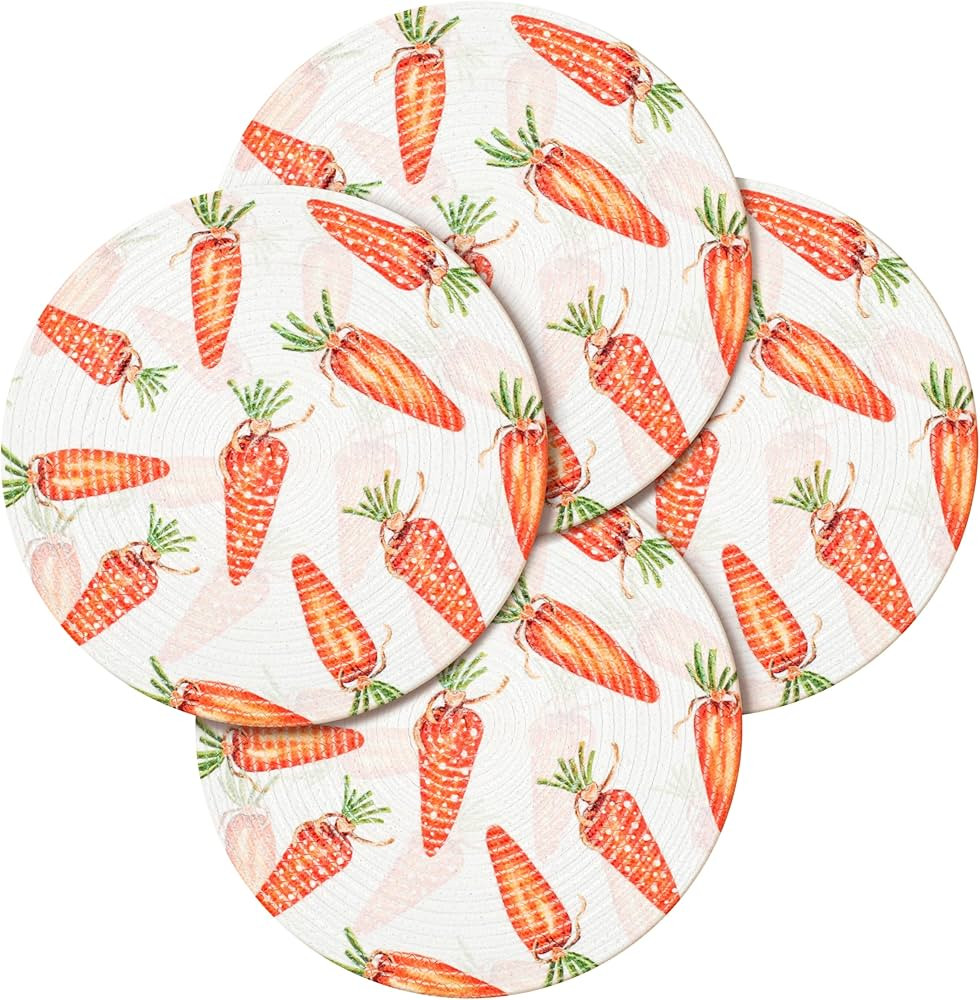 Round Braided Placemats Set of 4 Easter White Red Green Multi, Carrot Print Round Placemats for D... | Amazon (US)