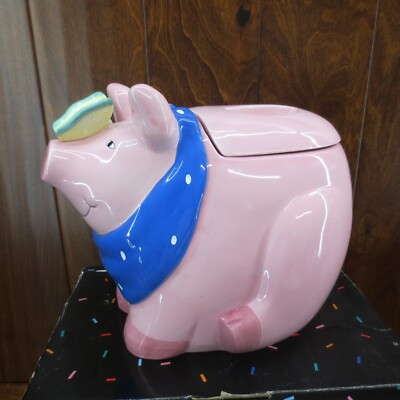 Coco Dowley Pink Pig Butterfly Large Ceramic Cookie Jar Piggy Art With Box | eBay US