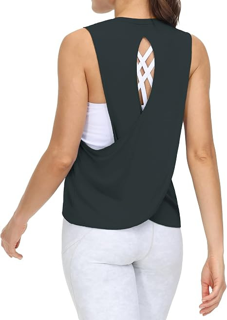 THE GYM PEOPLE Women's Open Cross Back Workout Tank Tops Loose Fit Sleeveless Yoga Running Shirts | Amazon (US)