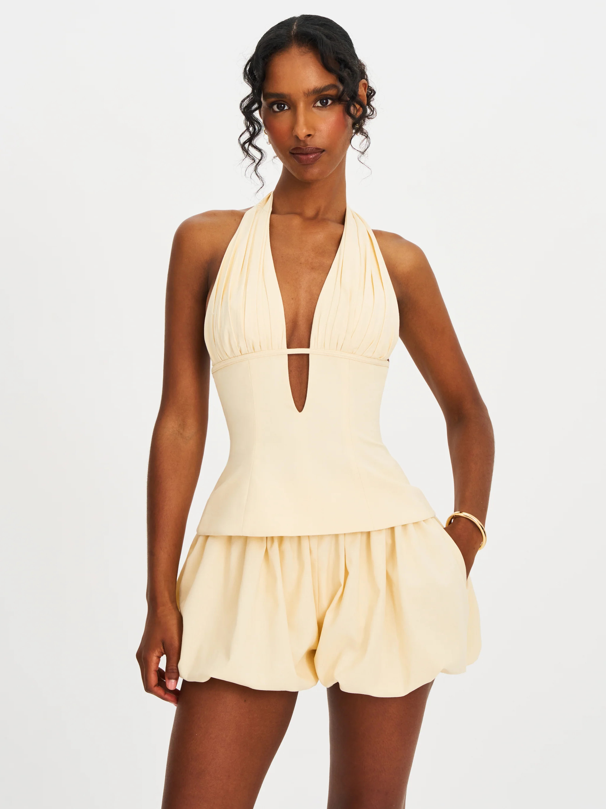 Quinzella Smock Back Halter Neck Linen Top | Miss Circle