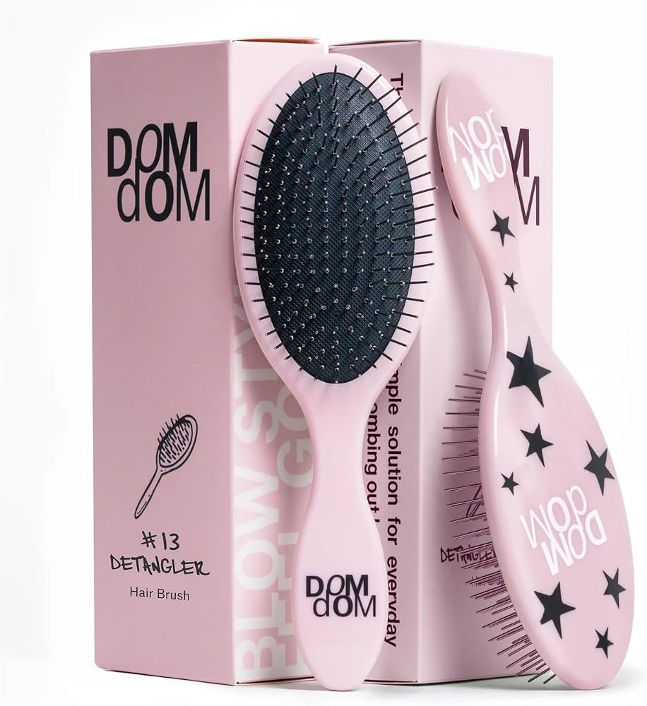 Dom Dom Detangling Brush, Dry & Wet Detangler, All Hair Types, Pink Stars | Amazon (US)