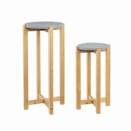 Better Homes & Gardens 2 Pack Gray Cement Wood Plant Stand | Walmart (US)