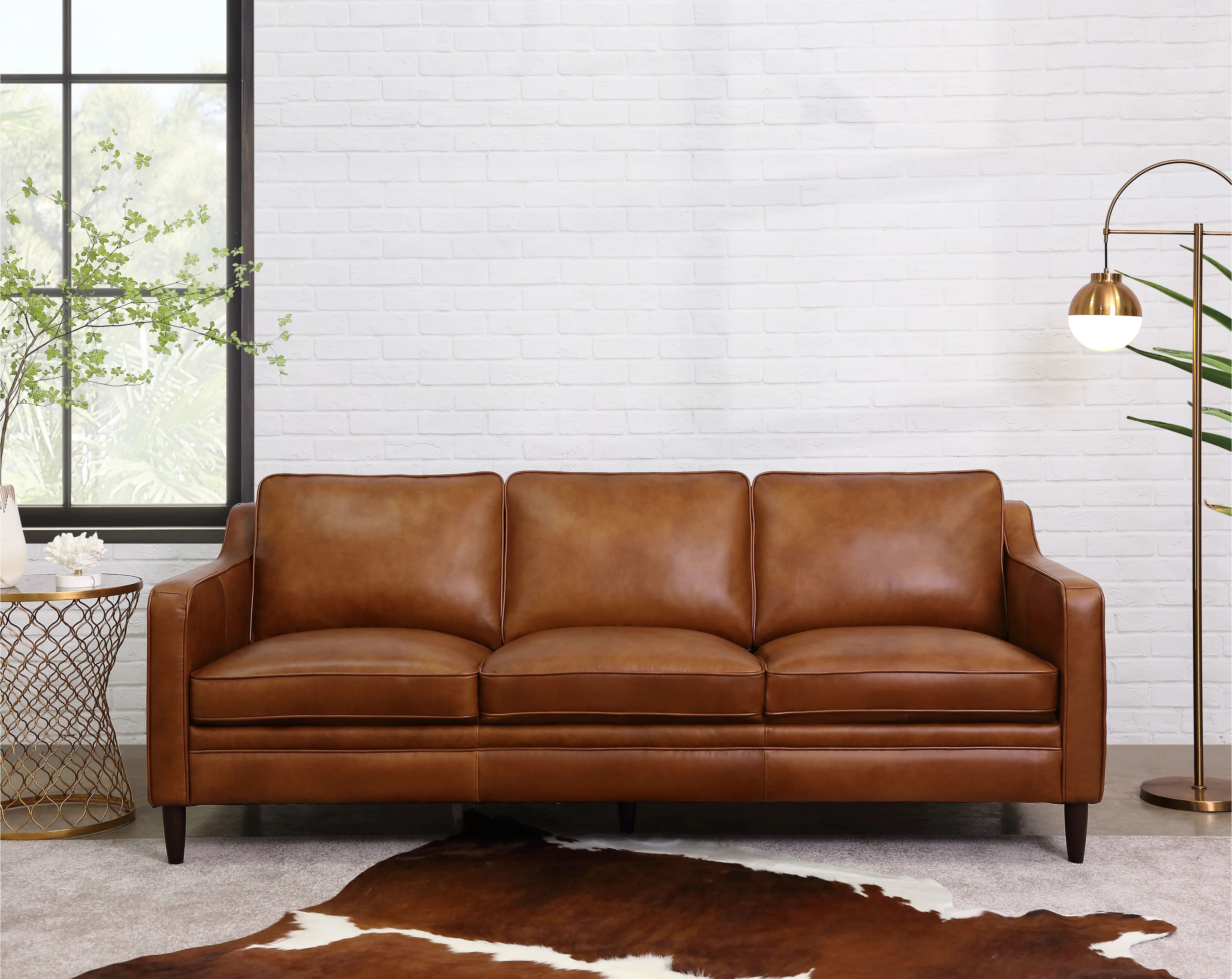 82.48" Genuine Leather Square Arm Sofa | Wayfair Professional
