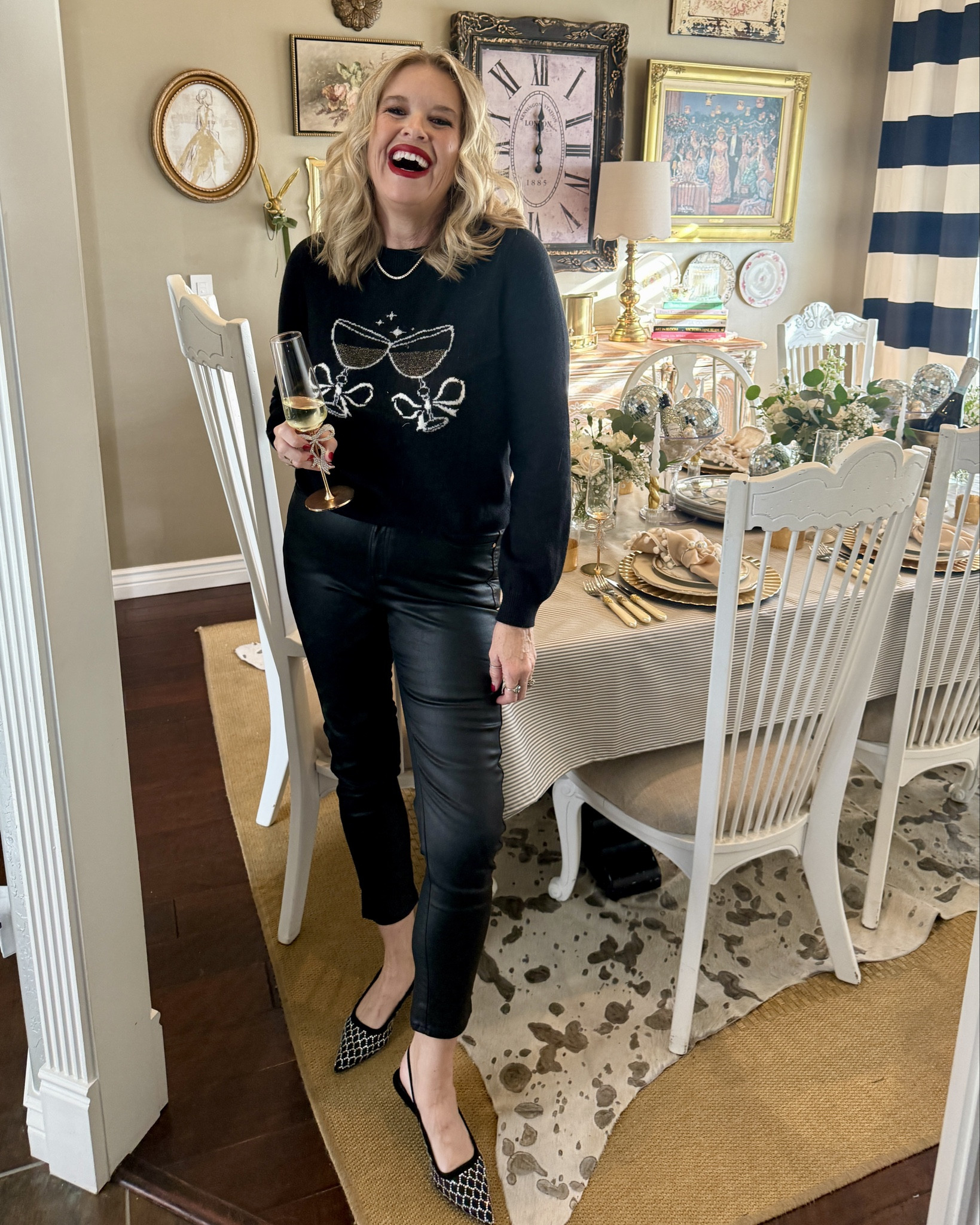 Happy New Years🍾

Toasting to a Beautiful year full of Gods Blessings!

For you to Remeber even when things can be hard, Or not going they way you hoped, Gods plan and timing are always right❤️

No year is ever perfect, but they’re so many blessings in the small stuff. 

-Joy in the everyday moments…
-Love in the people you surround yourself with❤️
—Calm in the storm, depending on your mindset.
-A wonderful life, is up to YOU and your choices, You create your happiness. 
-We all have HARD things, your character, outcome, and emotions, are how you handle them.
-You can’t create the life or goals  you want, by doing the same things.
-Fill your circle with people who want you to succeed and who will pray for you in the God and bad times.
-It’s ok to have YOU time! Actually it’s important.
-It’s ok to say NO!

-Fill your Cup, with the thing that bring you joy peace, health and even wealth…. All in moderation ❤️

Praying for a 2026 you will feel Gods hand in❤️🙏🏻✨

🥂 cheers pretty Ladies & Thank you for being here and apart of my tribe 💋 D’Arcy

Outfit details:
Black wax coated jeans, girlfriend straight leg Chicos tts on sale 

Cashmere champagne glasses graphic sweater loft (linked similar). Tts 

Target sparkling kitten heels tts under $40 

Lip thrive crayon stain moisturizing and says on color Linda 

Earrings Target under $12 

Tennis necklace 

Anthropologie initial necklace 



#LTKOver40 #LTKFindsUnder100 #LTKootd