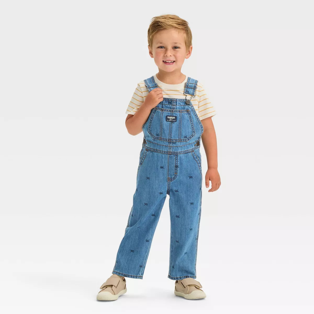 OshKosh B'gosh Toddler Boys' Train Printed Denim Overalls - Blue | Target