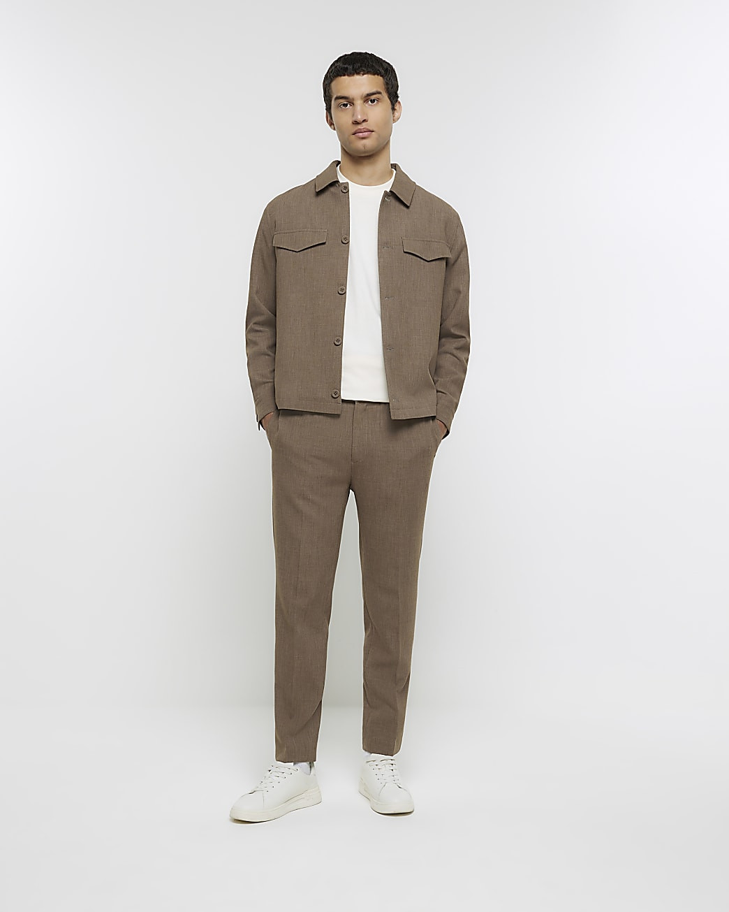 Beige slim fit elasticated smart joggers | River Island (UK & IE)