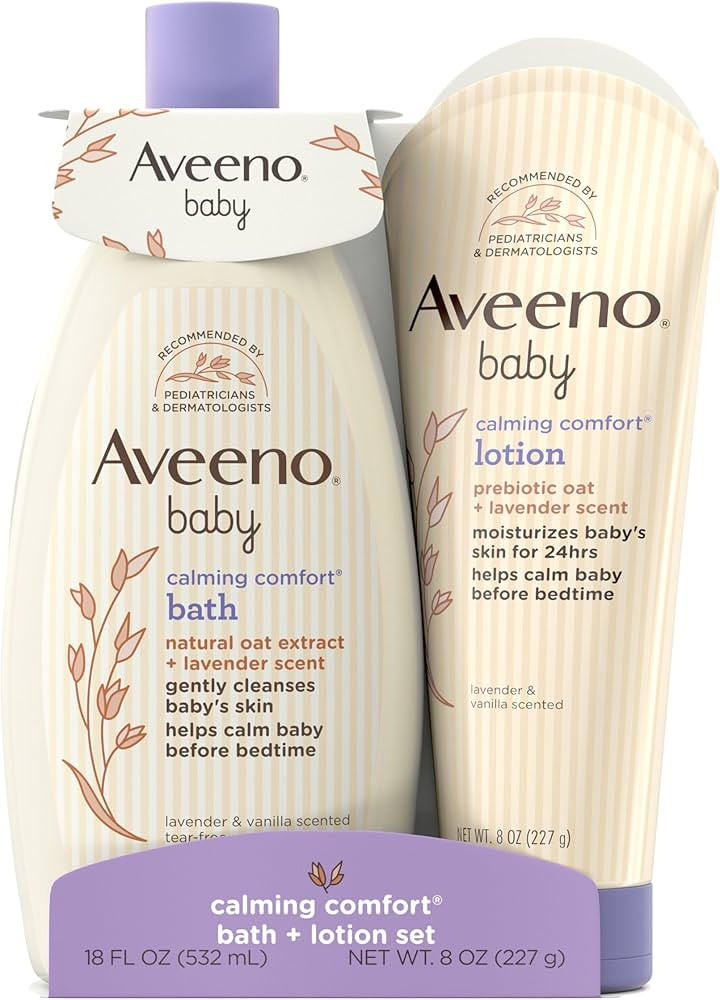 Aveeno Baby Calming Comfort Bath & Lotion Set, Nighttime Baby Skin Care Products with Natural Oat... | Amazon (US)