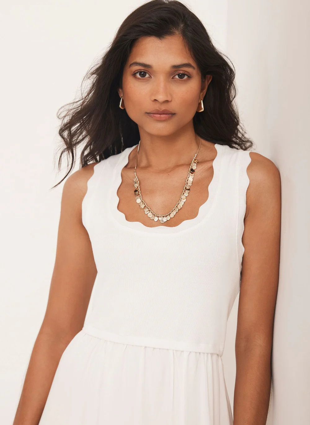 White Scallop Trim Midi Dress | Mint Velvet