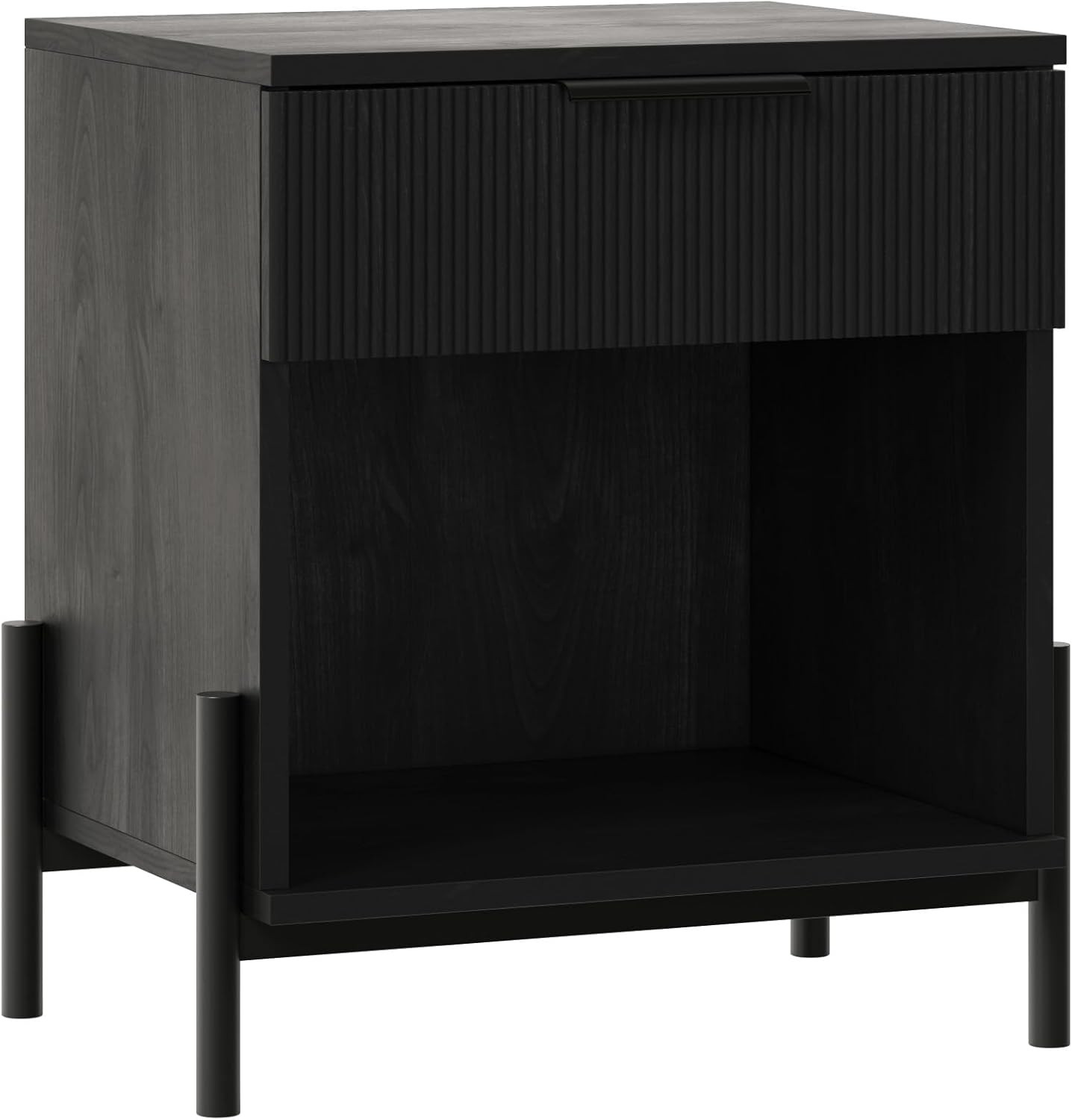 Walker Edison Modern Reeded-Drawer Nightstand with Open Storage, 24 Inch, Black | Amazon (US)