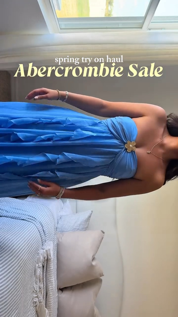 so many cute finds for spring!#tryonhaul #springhaul #abercrombie 

Spring break, wedding guest, blue dress, long dress, date, night, squirt, reversible, Cami, bra free