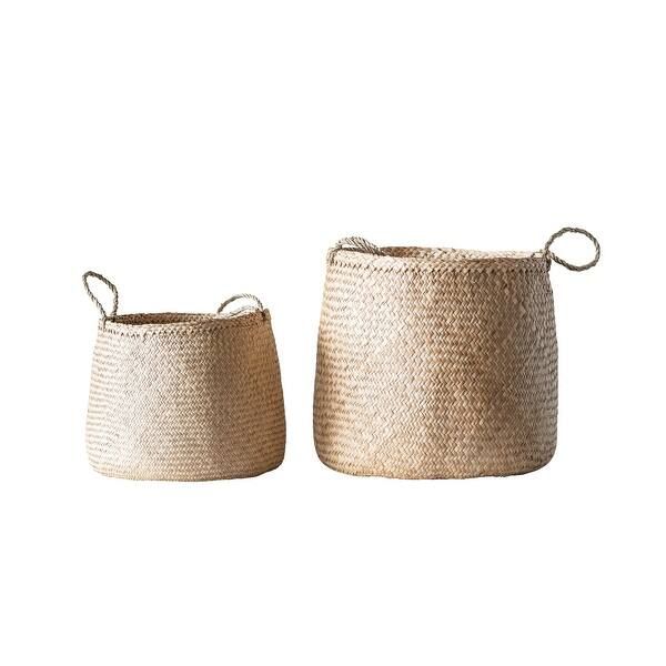 Beige Woven Seagrass Basket with Handles (Set of 2 Sizes) - Bed Bath & Beyond - 35866548 | Bed Bath & Beyond