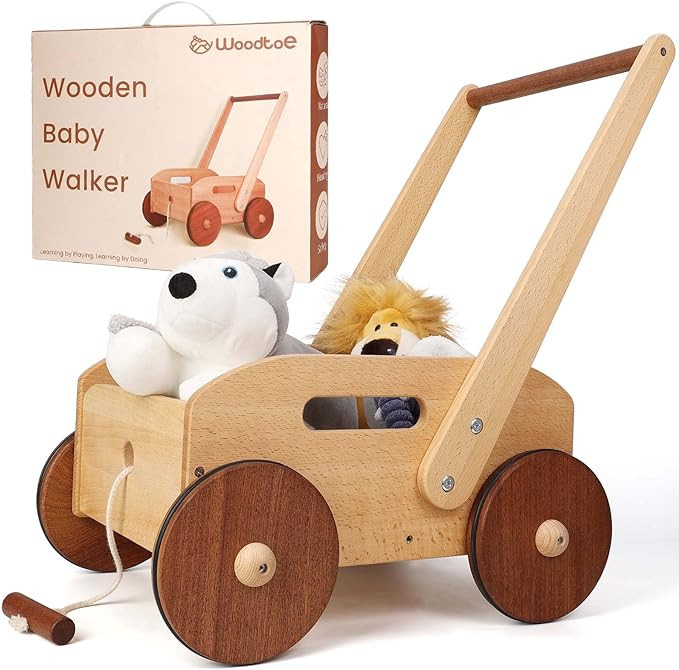 Woodtoe Wooden Baby Walker, Adjustable Speed Push Toys for Babies Learning to Walk, Natural Wood ... | Amazon (US)