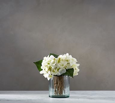 Faux White Hydrangea Arrangement in Glass Vase | Pottery Barn (US)