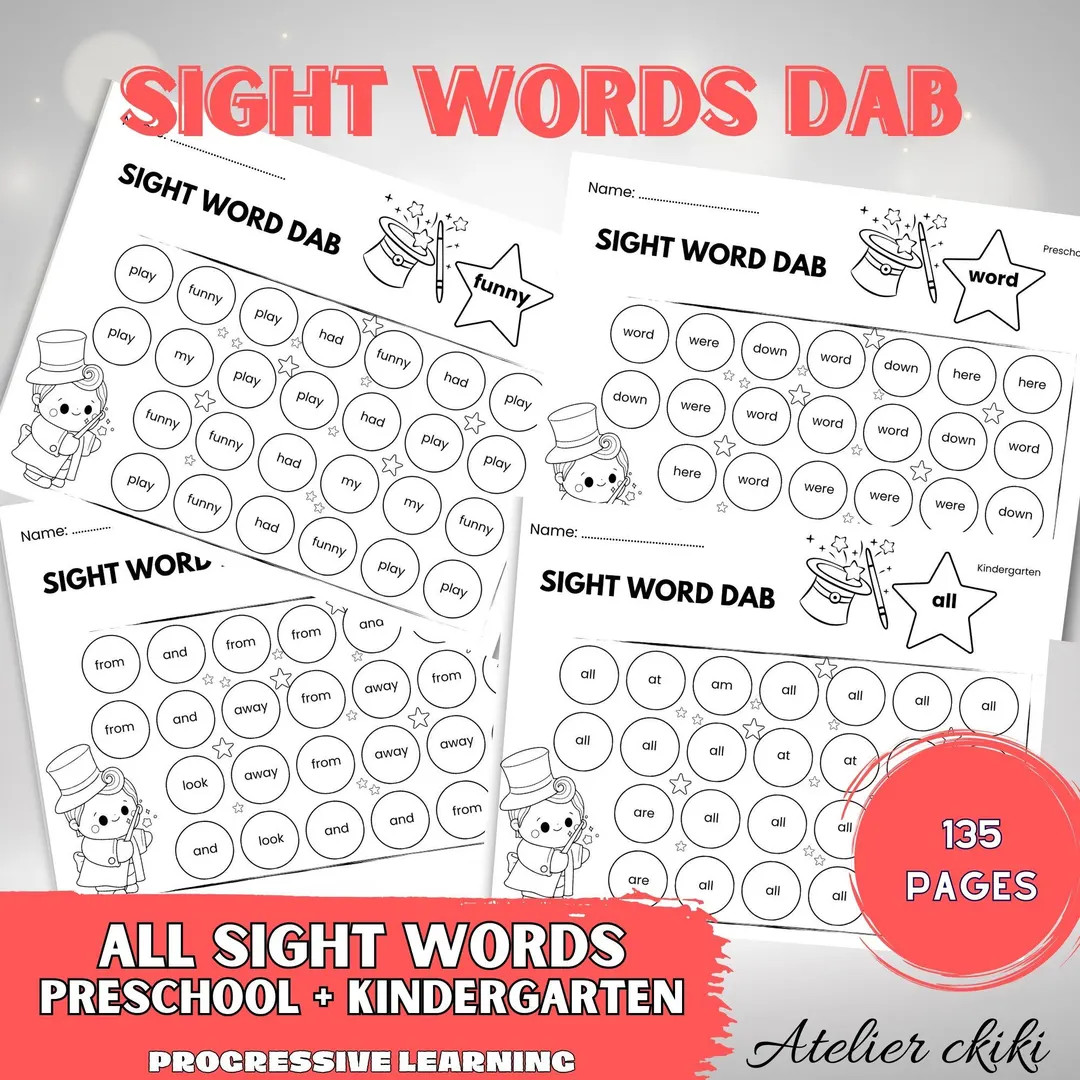 135 Sight Word Dab Worksheets for Preschool & Kindergarten Learning | Printable Toddler Education... | Etsy (US)