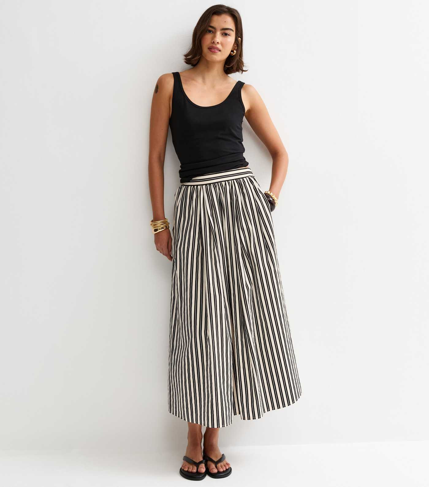 Black Cotton Poplin Striped Midi Skirt | New Look | New Look (UK)