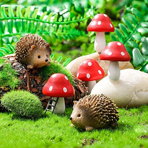 Queekay Fairy Outdoor Garden Animals Figurines Outdoor Fairy Wild Garden Accessories Resin Hedgehogs and Wood Mushroom Miniature Garden for Plant Pots Bonsai Craft Decor Fairy Wild Garden Supplies | Amazon (US)