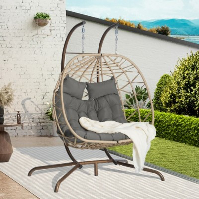 Indoor-Outdoor Double Egg Chair with Stand: UV-Resistant Wicker Rattan Swing Hammock for Patio, Bedroom, Balcony - Supports 602 lbs | Target