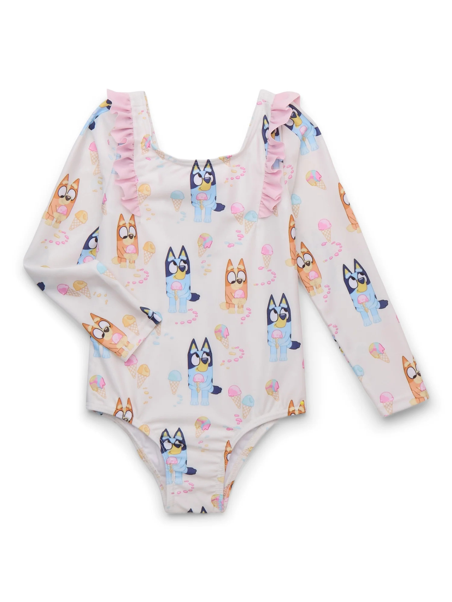 Bluey Toddler Girls Long Sleeve Ruffle One Piece Swimsuit with UPF50+, Sizes 12M-5T | Walmart (US)