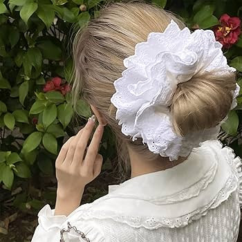 Hair Ties for Women Hair Scrunchies Girls 1 Piece Set White Lace Design Premium Fabric Ponytail H... | Amazon (US)