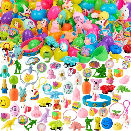 JOYIN 200 Pcs Prefilled Easter Eggs with Novelty Toys and Stickers, Filling Treats, Easter Eggs Hunt, Basket Stuffers Fillers, Theme Party Favor, Classroom Prize | Amazon (US)