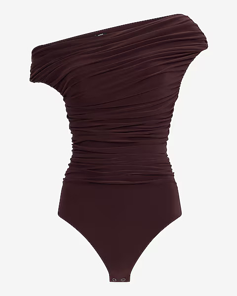 Asymmetrical Off The Shoulder Ruched Bodysuit | Express