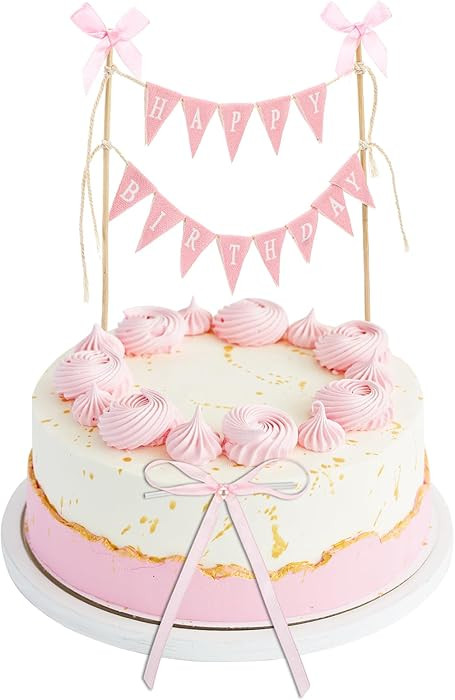 11 Pcs Happy Birthday Cake Topper Banner Bow Ribbon Cake Topper Happy Birthday Cakes Bunting Topp... | Amazon (US)
