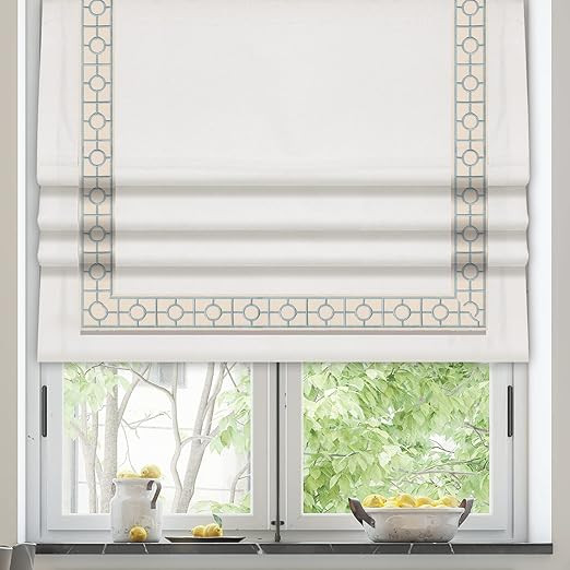 Roman Shades, Blackout Cordless Roman Shades, White Embroidered Blue Border Window Shades for Win... | Amazon (US)