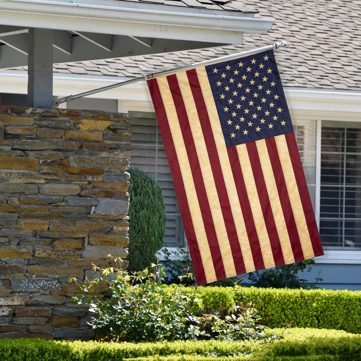 Patriotic Americana Tea-Stained Embroidered Outdoor House Flag with Grommets 3' x 5' | Wayfair North America