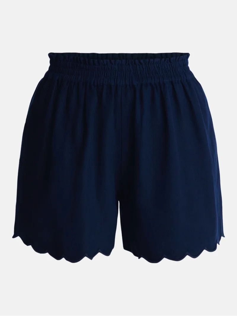Time and Tru Women's Linen Blend Shorts with Scalloped Hem, Sizes XS-XXXL - Walmart.com | Walmart (US)