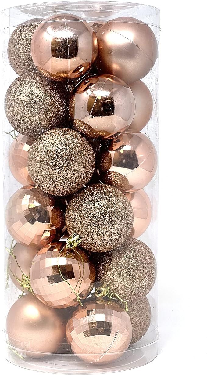 Allgala 24 PK 2.33 Inch (6CM) Christmas Ornament Balls for Xmas Tree-4 Style-Rose Gold | Amazon (US)