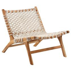 Steve Coastal Beach Brown Teak Wood White Rope Seat Occasional Chair | Kathy Kuo Home