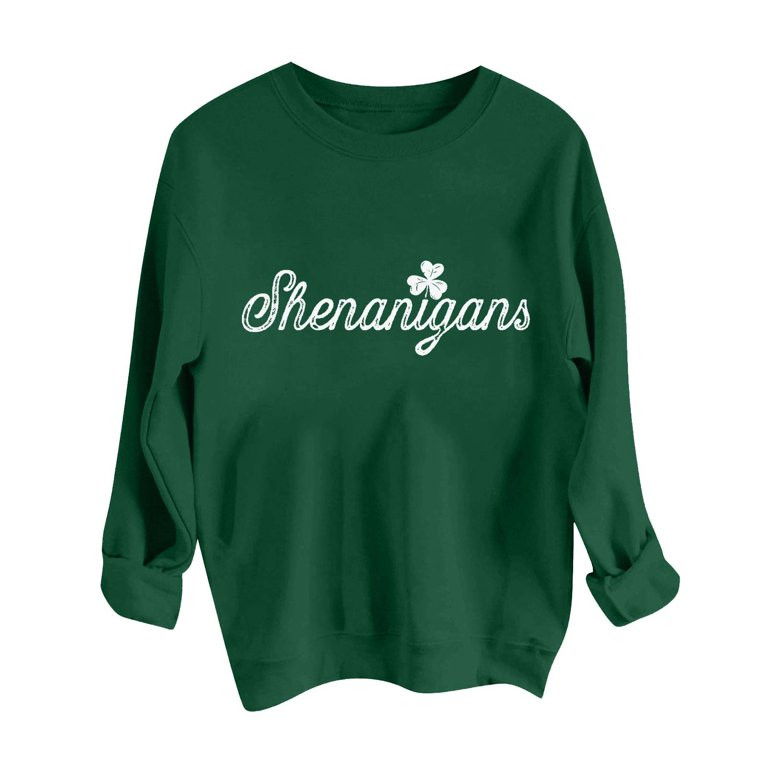 Eiyaclvo Womens St Patrick's Day Sweatshirts Shenanigans Long Sleeve Shirts Shamrock Printed Drop... | Walmart (US)