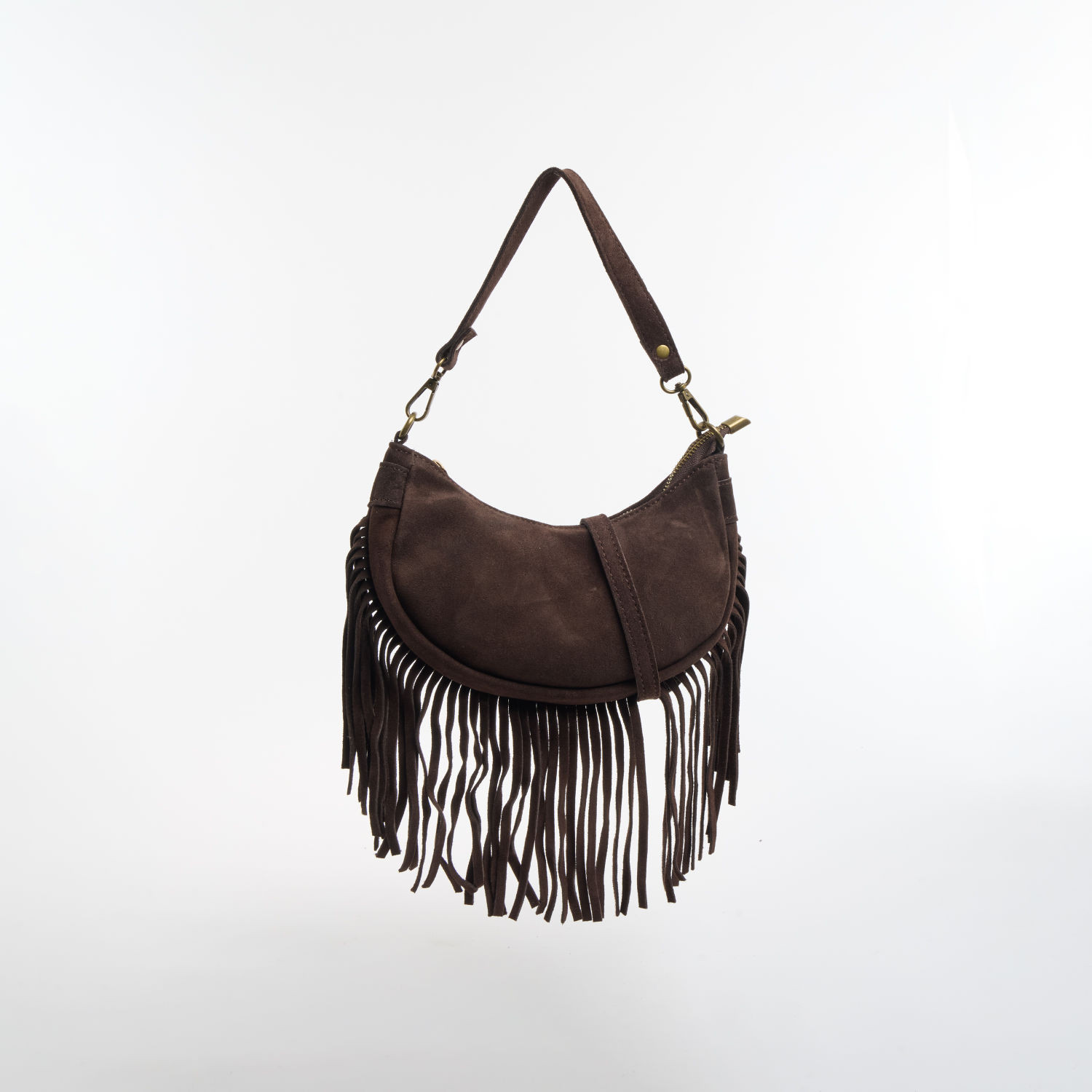 Brown Suede Fringe Hobo Shoulder Bag | TK Maxx