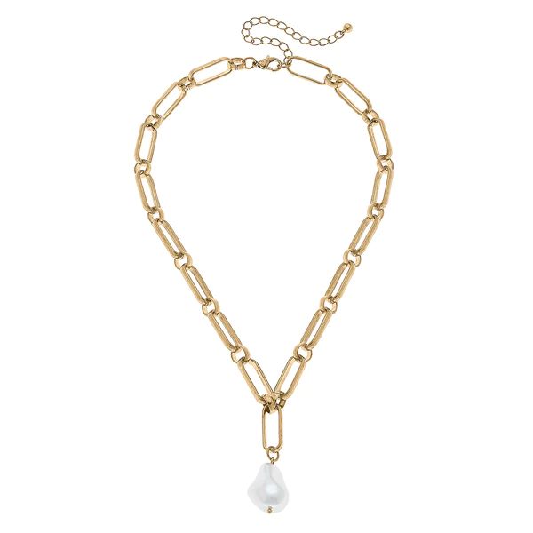 Marilyn Baroque Pearl Y Necklace in Worn Gold | CANVAS