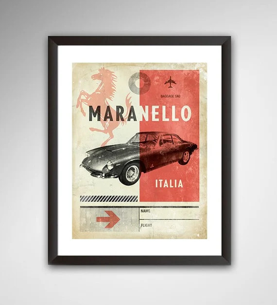 FERRARI / MARANELLO Travel Poster  • Fine Art Print • Home Decor • Retro Design • Vintage... | Etsy (US)