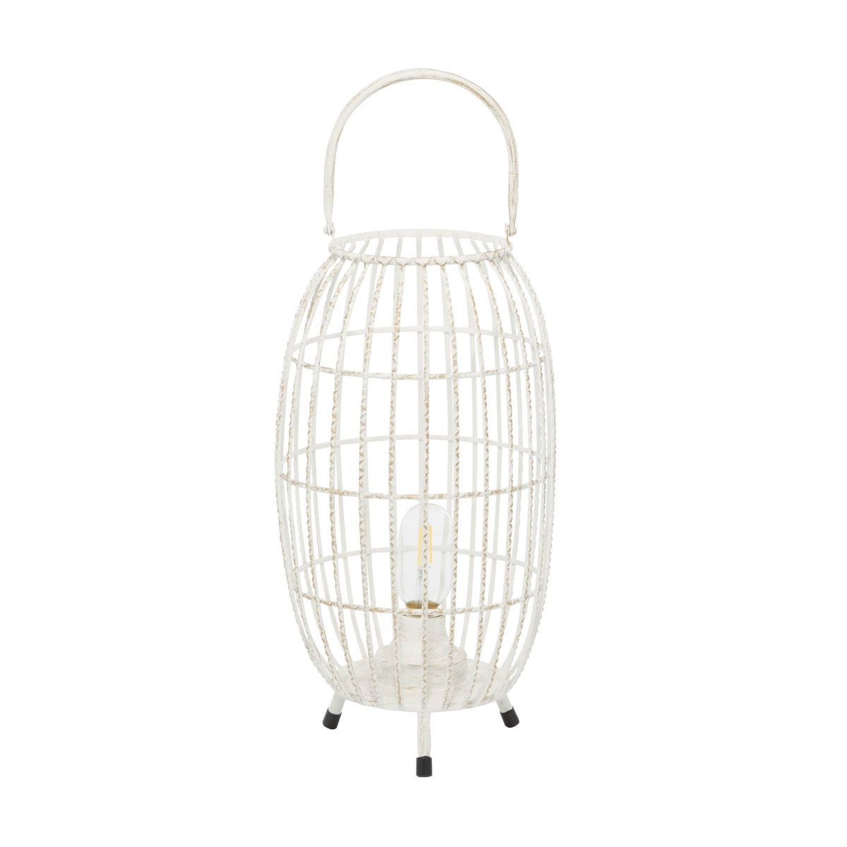 16" x 8.5" Oval Modern Metal Caged Candle Holder with Led Light Bulb Center White - Olivia & May | Target