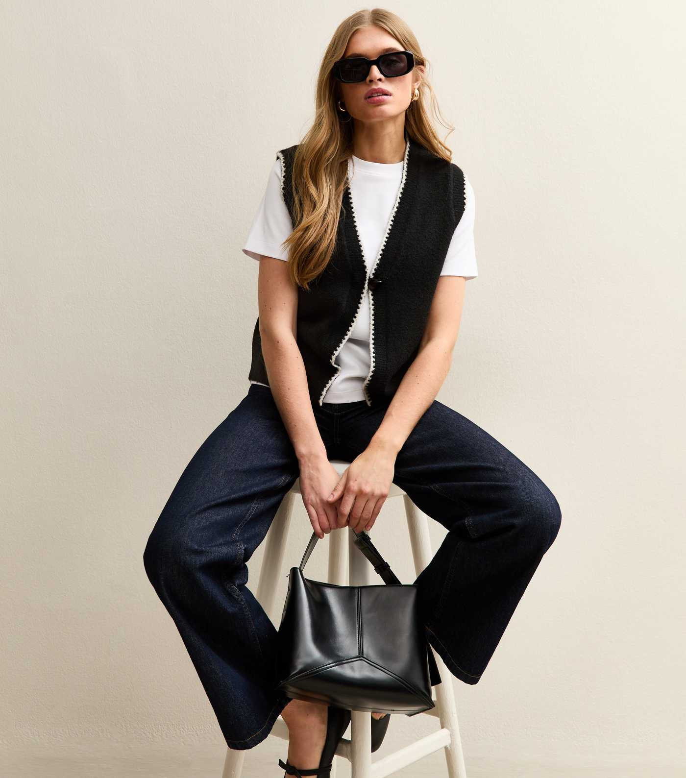 Black and White Blanket Stitch Knit Waistcoat | New Look | New Look (UK)