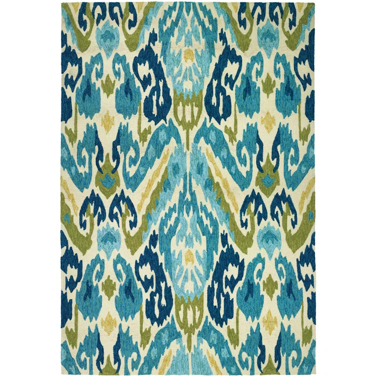 Jacelynn Ikat Handmade Looped Construction With A Dense, Firm Pile Indoor / Outdoor Area Rug in G... | Wayfair North America