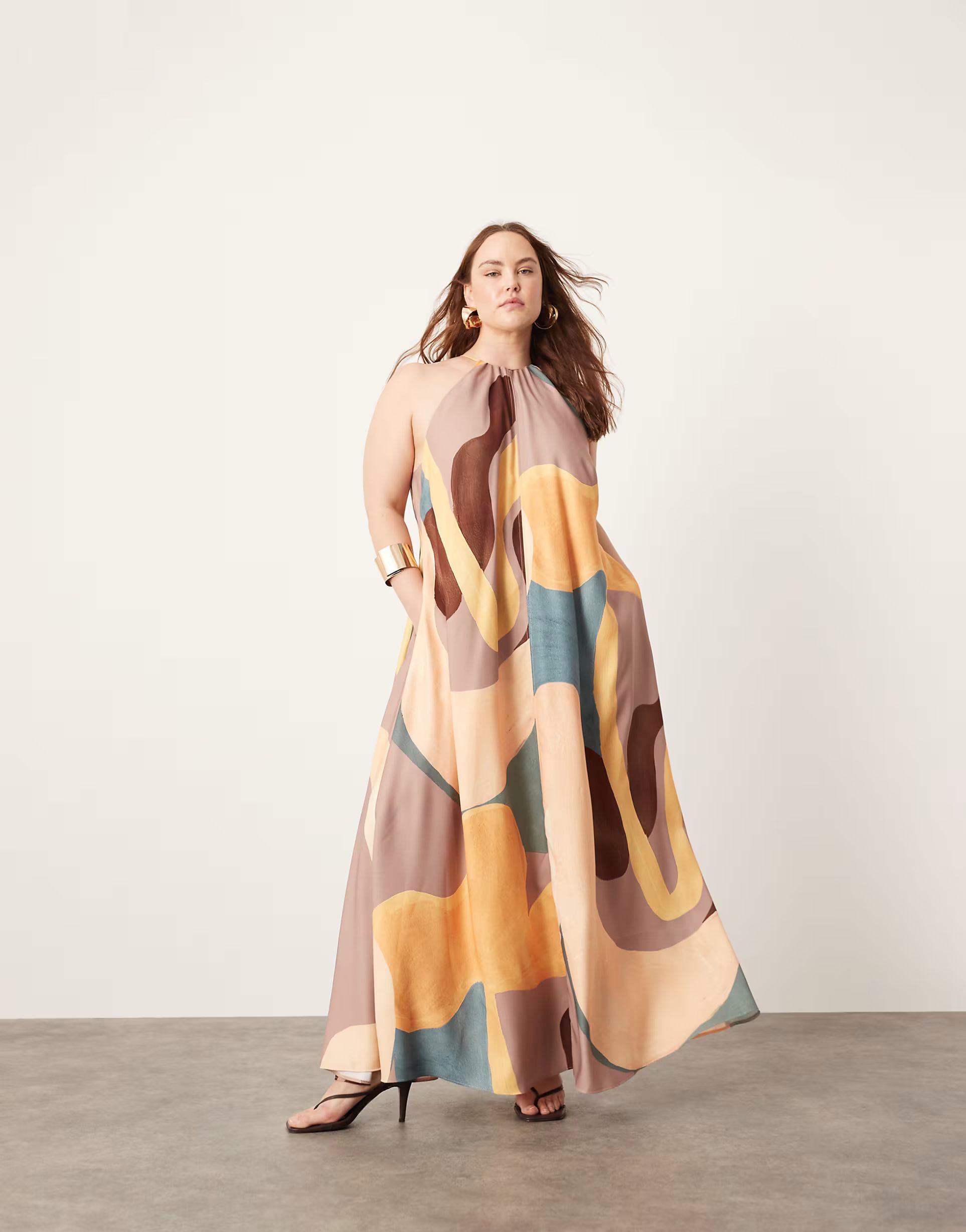 ASOS EDITION Curve clean halter trapeze maxi dress in abstract print | ASOS | ASOS (Global)