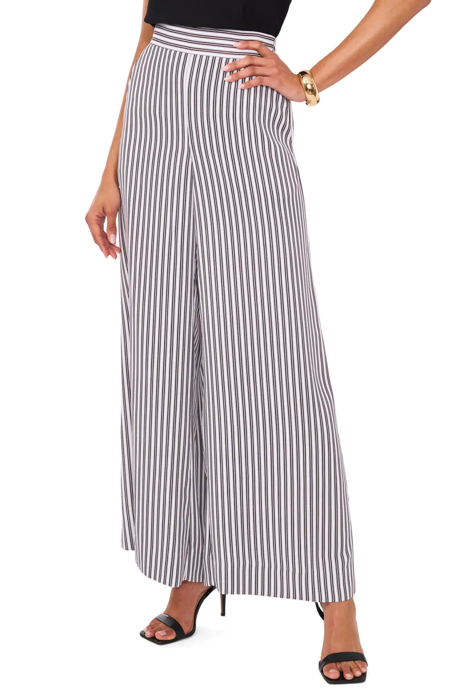 Vince Camuto Stripe Flat Front Wide Leg Pants | Nordstrom | Nordstrom