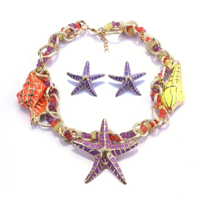 2024 New ZA Enamel Starfish Shell Choker Necklace Earrings Women Jewelry Sets Indian Ethnic State... | AliExpress (US)