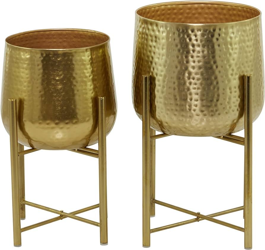 CosmoLiving by Cosmopolitan Metal Round Planter with Removable Stand, Set of 2 17", 19"H, Gold | Amazon (US)